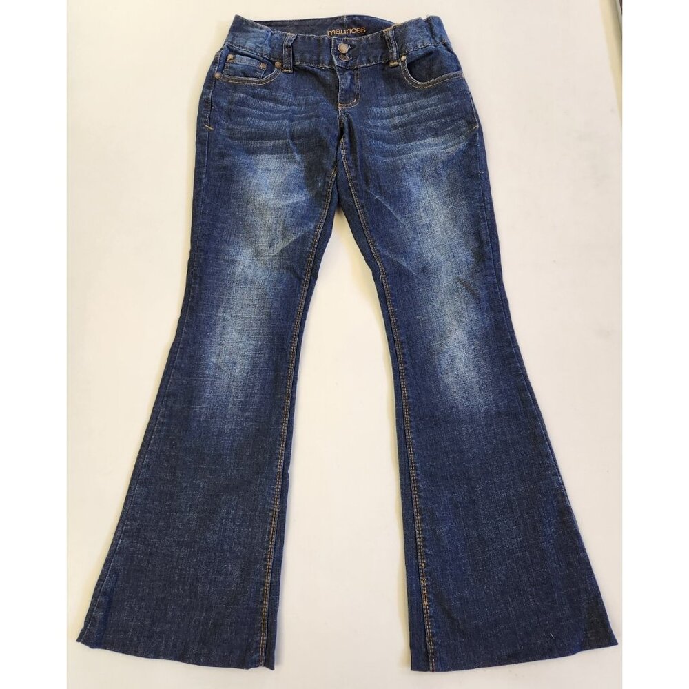 Maurices Women 0 Reg Low Rise Double Button Flare Leg Whiskered Fading Y2K